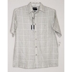 Marc Edwards Mens Shirt Small S/S Light Green Linen Collared Button Down NWT